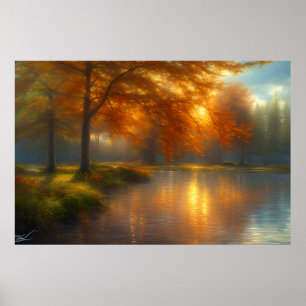 Schöne klassische und ruhige Landschaft Flussbäume Poster