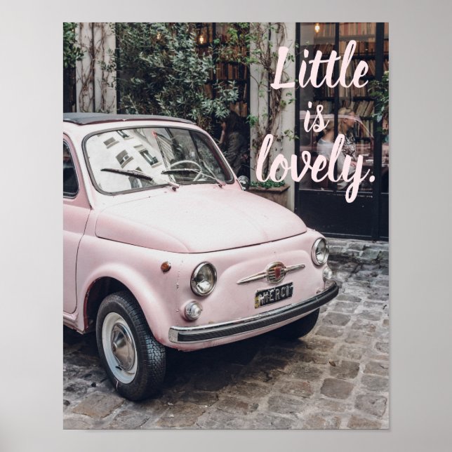 Schöne kleine rosa Fiat in Paris Poster (Vorne)