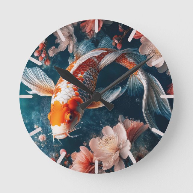 Schöne Koi-Fisch-Uhr Runde Wanduhr (Vorderseite)