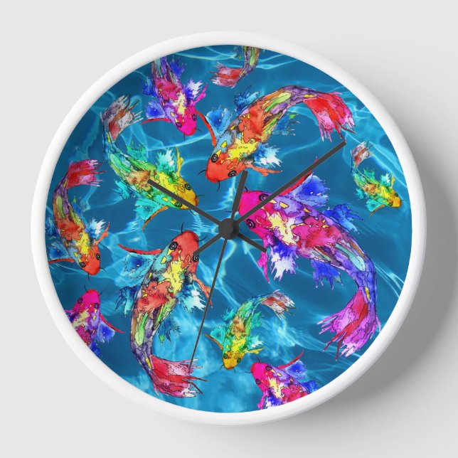 Schöne Koi Fish Clock Uhr (Vorderseite)