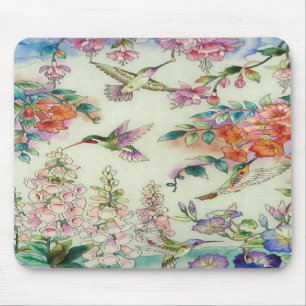 Schöne Kolibri-Blumen-beflecktes Glas-Kunst Mousepad