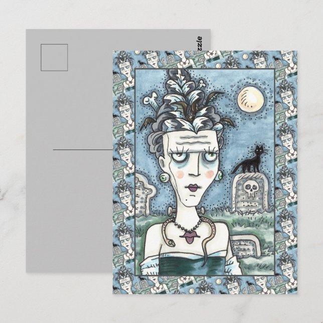 SCHÖNE KREEPIE FRANKENELLA MONSTER, GRAVEN, CAT POSTKARTE (Vorne/Hinten)