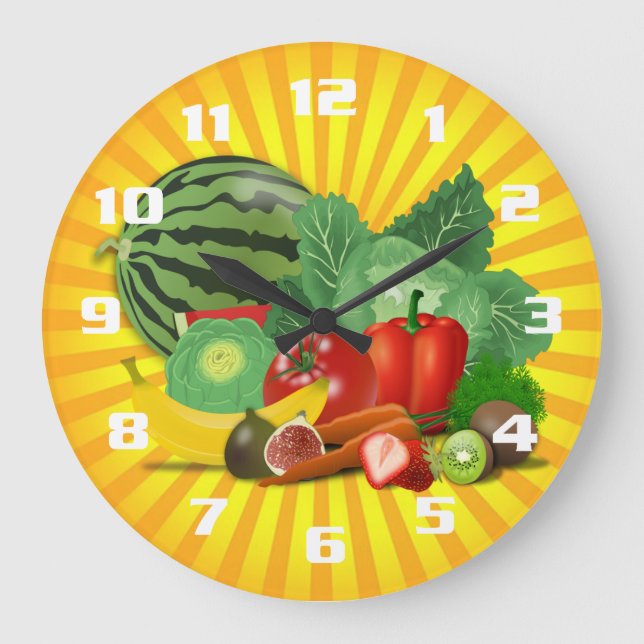 Schöne Küche mit Obst und Gemüse Große Wanduhr (Vorderseite)