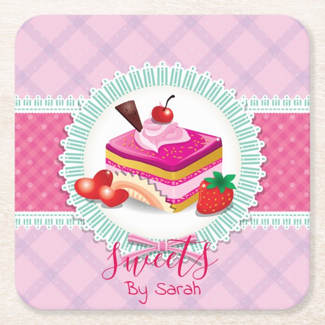 Schöne Kuchenbäckerei Rosa Untersetzer (Vorderseite)
