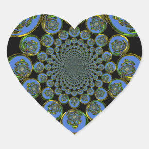 Schöne kühle königsblaue schwarze Kaleidoskop-Kuns Herz-Aufkleber