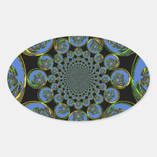 Schöne kühle königsblaue schwarze Kaleidoskop-Kuns Ovaler Aufkleber