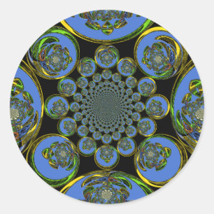 Schöne kühle königsblaue schwarze Kaleidoskop-Kuns Runder Aufkleber