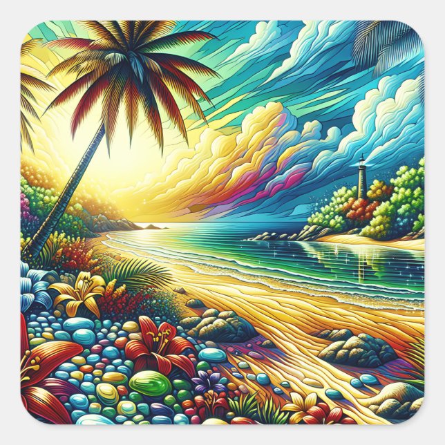 Schöne Kunst | Küstenküche Quadratischer Aufkleber (Vorderseite)