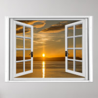 Schöne künstliche Fensteransicht mit Sonnenaufgang