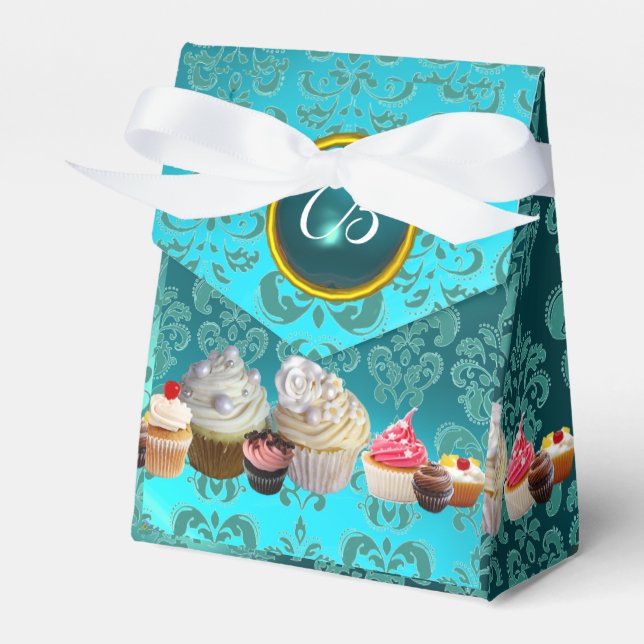 SCHÖNE KUPCAKEN AQUAMARINER DAMASK BLUE GEM MONOGR GESCHENKSCHACHTEL (Vorderseite)