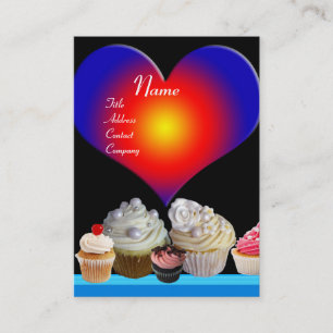SCHÖNE KUPCAKES DESERT SHOP Blue Red Heart Visitenkarte
