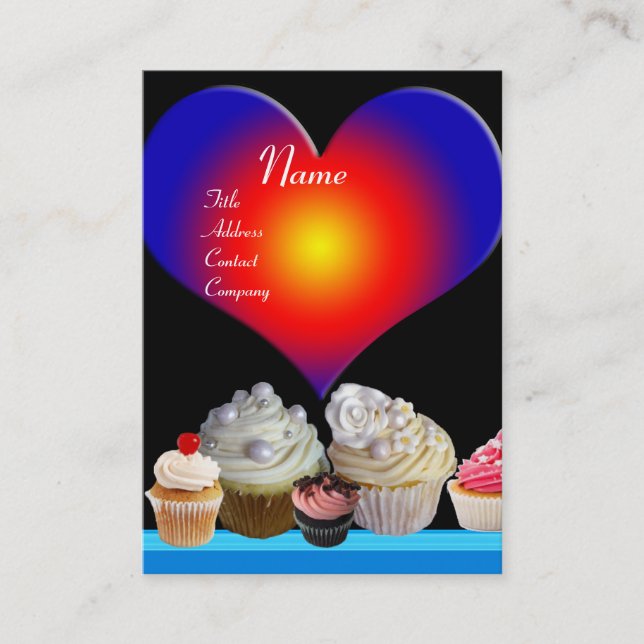 SCHÖNE KUPCAKES DESERT SHOP Blue Red Heart Visitenkarte (Vorderseite)