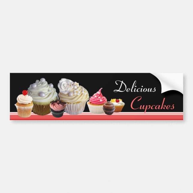 SCHÖNE KUPCAKES GEBURTSTAGSPARTEI, rosa schwarz Autoaufkleber (Vorne)