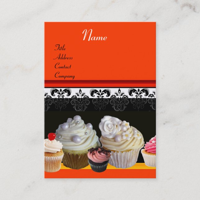 SCHÖNE KUPCAKES, WÜSTENGESCHÄFT, Orange-Gelb Visitenkarte (Vorderseite)