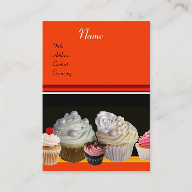 SCHÖNE KUPCAKES, WÜSTENGESCHÄFT, Orange-Gelb Visitenkarte (Vorderseite)