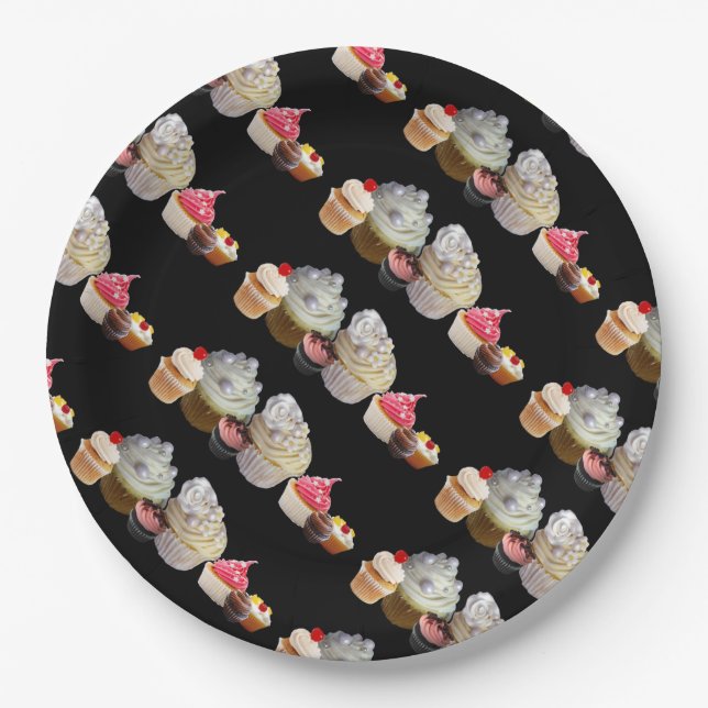 SCHÖNE KUPCAKES WÜSTENSHOP, Pink, Fuchsia White Pappteller (Vorderseite)