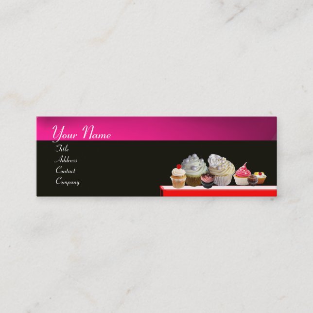 SCHÖNE KUPCAKES WÜSTENSHOP, rosa Lila Violett Mini Visitenkarte (Vorderseite)