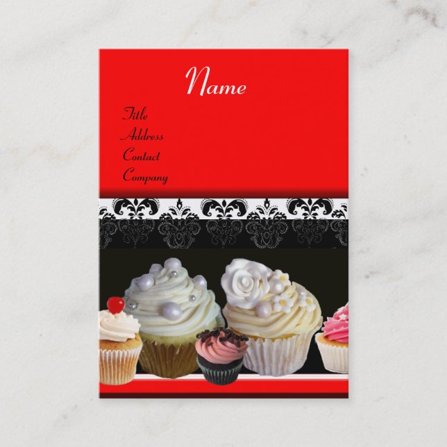 SCHÖNE KUPCAKES WÜSTENSHOP, schwarz, rot Visitenkarte (Vorderseite)