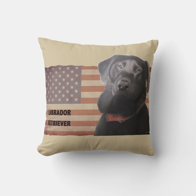Schöne Labrador Retriever American Flag Kissen (Vorderseite)