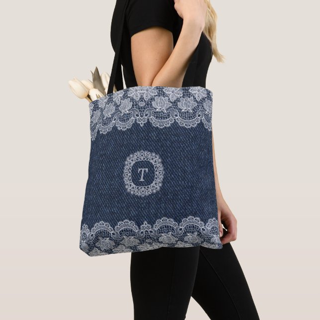 Schöne Lace Blue Denim Muster Tote Tasche (Von Nahem)