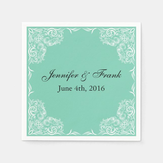 Schöne Lace Frame Aqua Wedding Serviette (Vorderseite)