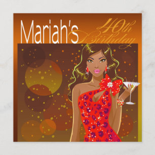 Schöne Lady Geburtstags-Cocktailparty amber/rot Einladung