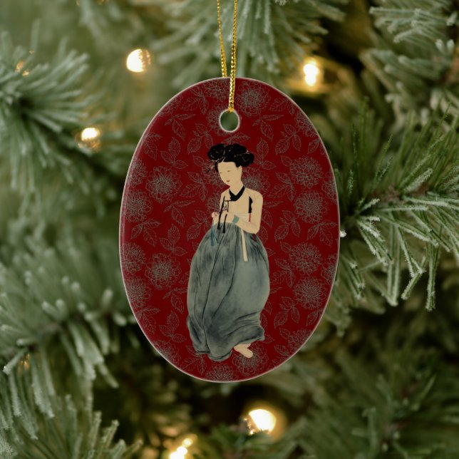 Schöne Lady mit einem koreanischen Hanbok-Weihnach Keramik Ornament (Baum)