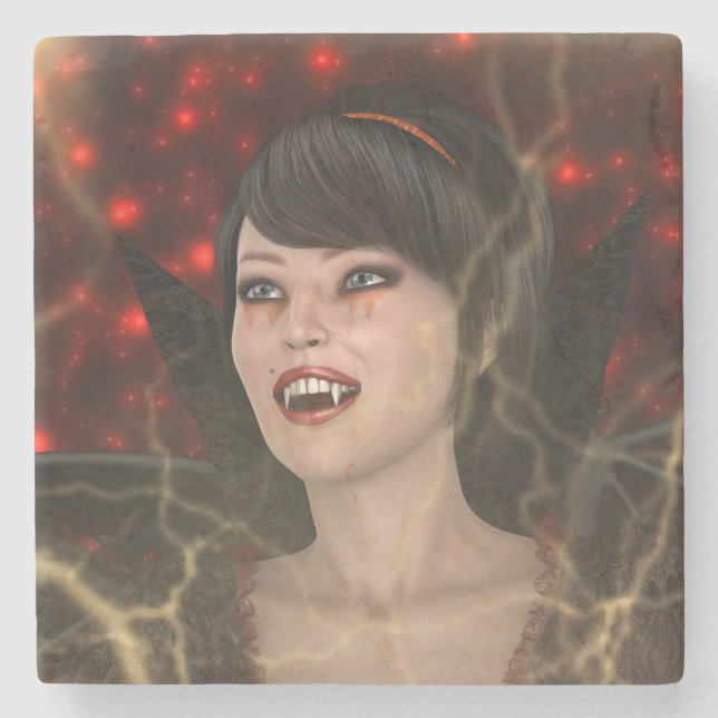 Schöne Lady Vamp Perfekter Halloween-Stil Steinuntersetzer (Vorderseite)