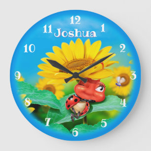 Schöne Ladybug snoozing auf Sonnenblumen. Große Wanduhr