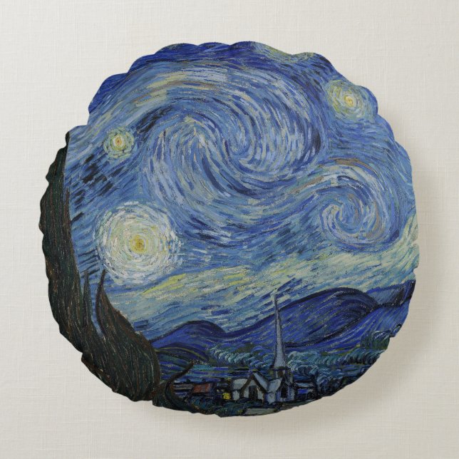 Schöne Landschaft Blaue Nacht Himmel Goldene Stern Rundes Kissen (Vorderseite)
