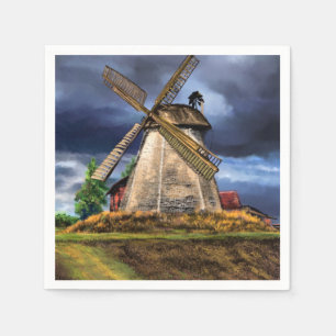 Schöne Landschaft der niederländischen Windmühl Serviette