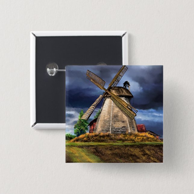 Schöne Landschaft der niederländischen Windmühle - Button (Vorne & Hinten)