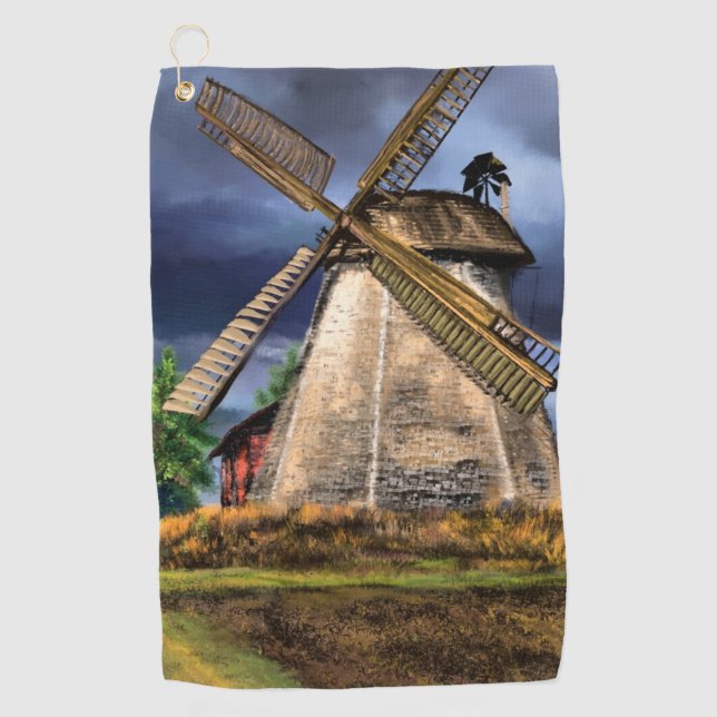 Schöne Landschaft der niederländischen Windmühle - Golfhandtuch (Vorderseite)