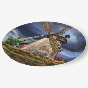 Schöne Landschaft der niederländischen Windmühle - Pappteller