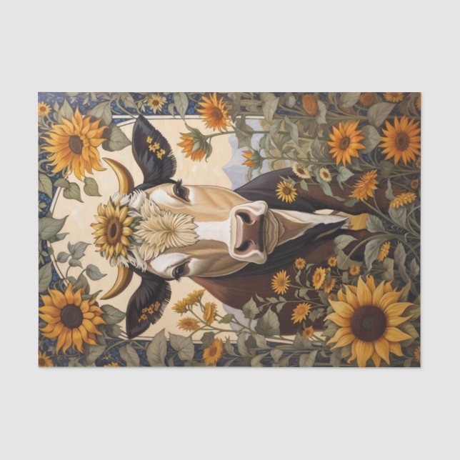 Schöne Landschaft Kuh Sonnenblume Dekorative Seidenpapier (Vorderseite)