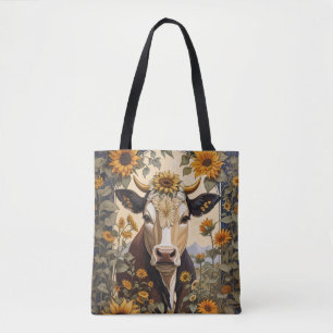 Schöne Landschaft Kuh Sonnenblume Dekorative Tasche