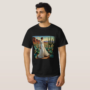 Schöne Landschaft mit einer Frau Spirituelle Kunst T-Shirt