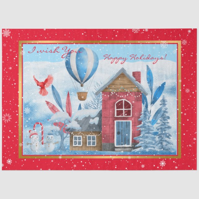 Schöne Landschaft mit Snowman individuell anpassen Seidenpapier (Vorderseite)