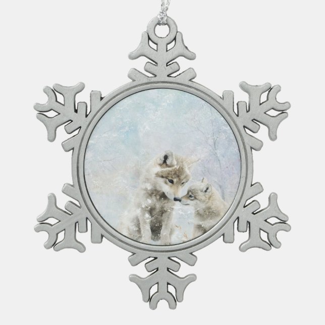Schöne Landtiere Coyotes Schneeflocken Zinn-Ornament (Vorderseite)
