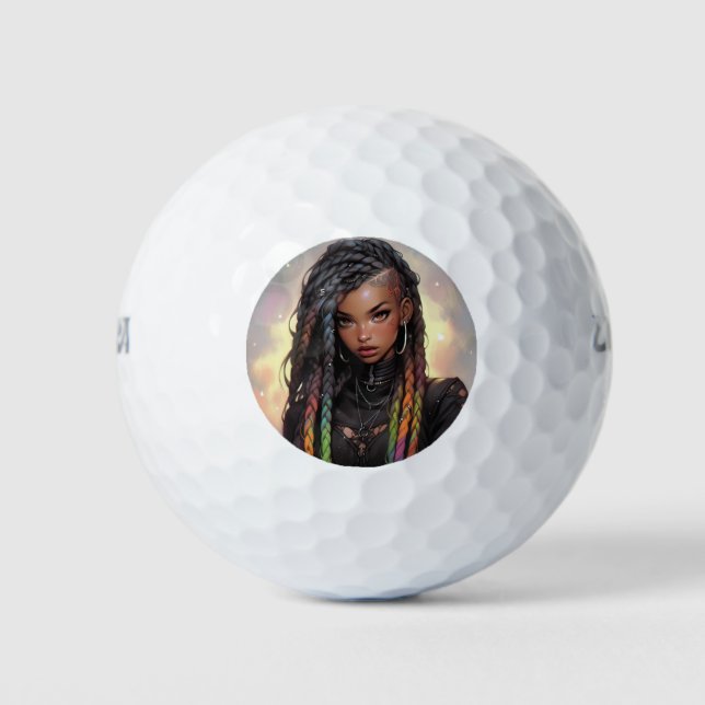 Schöne lange Braids unterbieten Black Anime Girl Golfball (Vorderseite)
