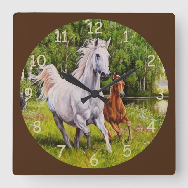 Schöne Laufpferde Kunst und Kultur Quadratische Wanduhr (Vorderseite)