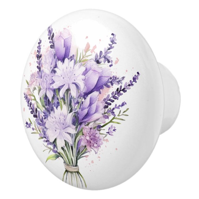 Schöne Lavendel und gemischte Blumengestelle Keramikknauf (Rechts)