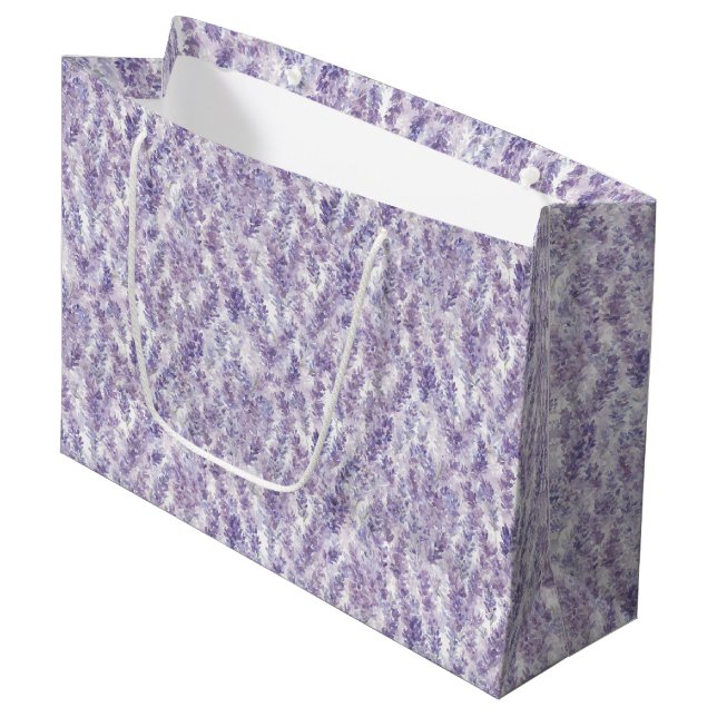 Schöne Lavendelblüten Brausebad Große Geschenktüte (Vorderseite Schrägansicht)