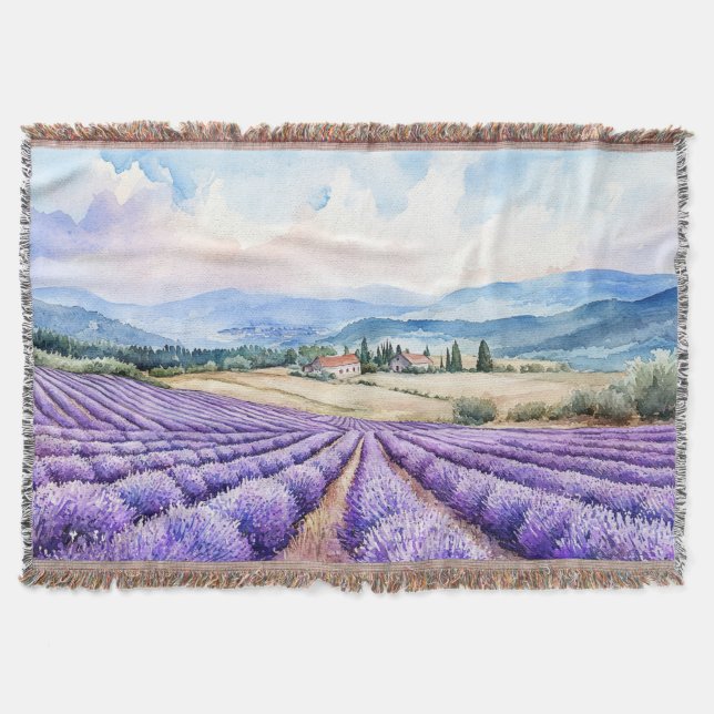 Schöne Lavendelfelder Aquarelle Decke (Vorderseite)