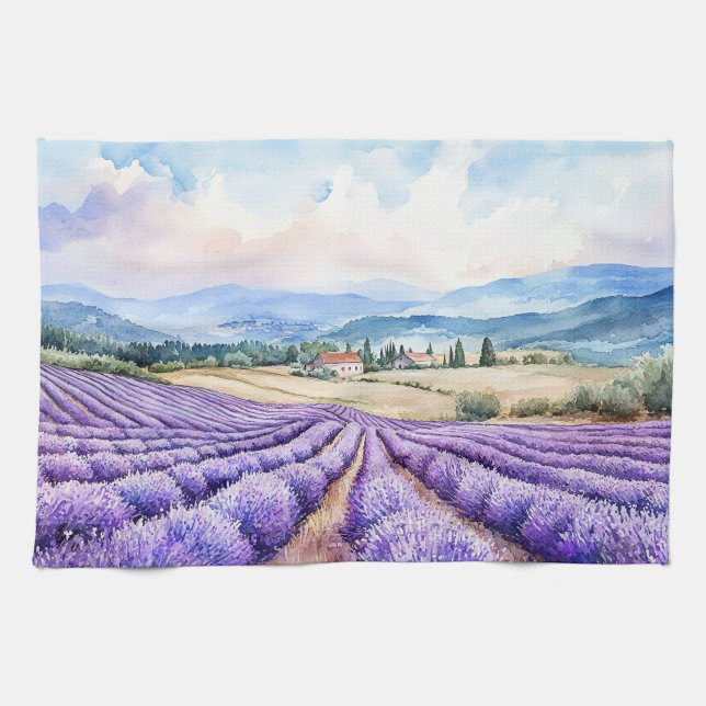 Schöne Lavendelfelder Aquarelle Geschirrtuch (Horizontal)