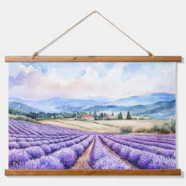 Schöne Lavendelfelder Aquarelle Wandteppich Mit Holzrahmen
