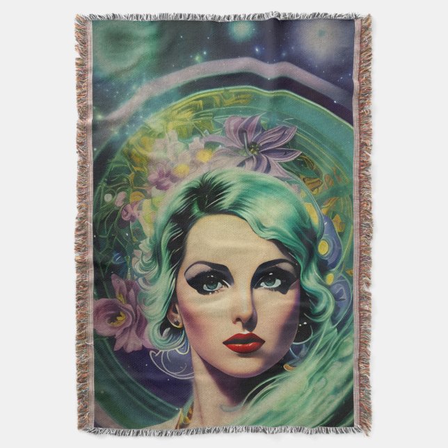 Schöne Lavender & Green Retro Style Space Frau Decke (Vorderseite Vertikal)