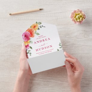 Schöne lebendige Frühlings-Sommer-Blumenhochzeit All In One Einladung