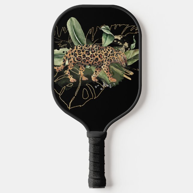 SCHÖNE LEOPARKUNST MIT TROPISCHEN BLÄTTER PICKLEBALL SCHLÄGER (Vorderseite)