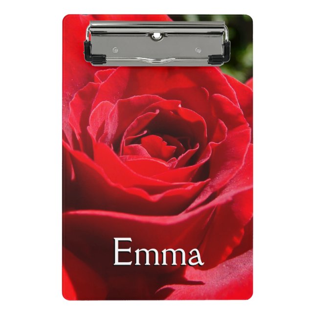 Schöne, leuchtend rote Rosenblume Mini Klemmbrett (Vorderseite)